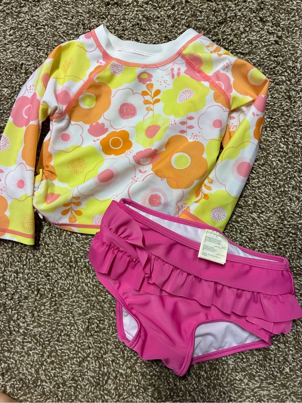 Girls' Floral Long-Sleeve Rash Guard and Pink Ruffle Swim Bottoms